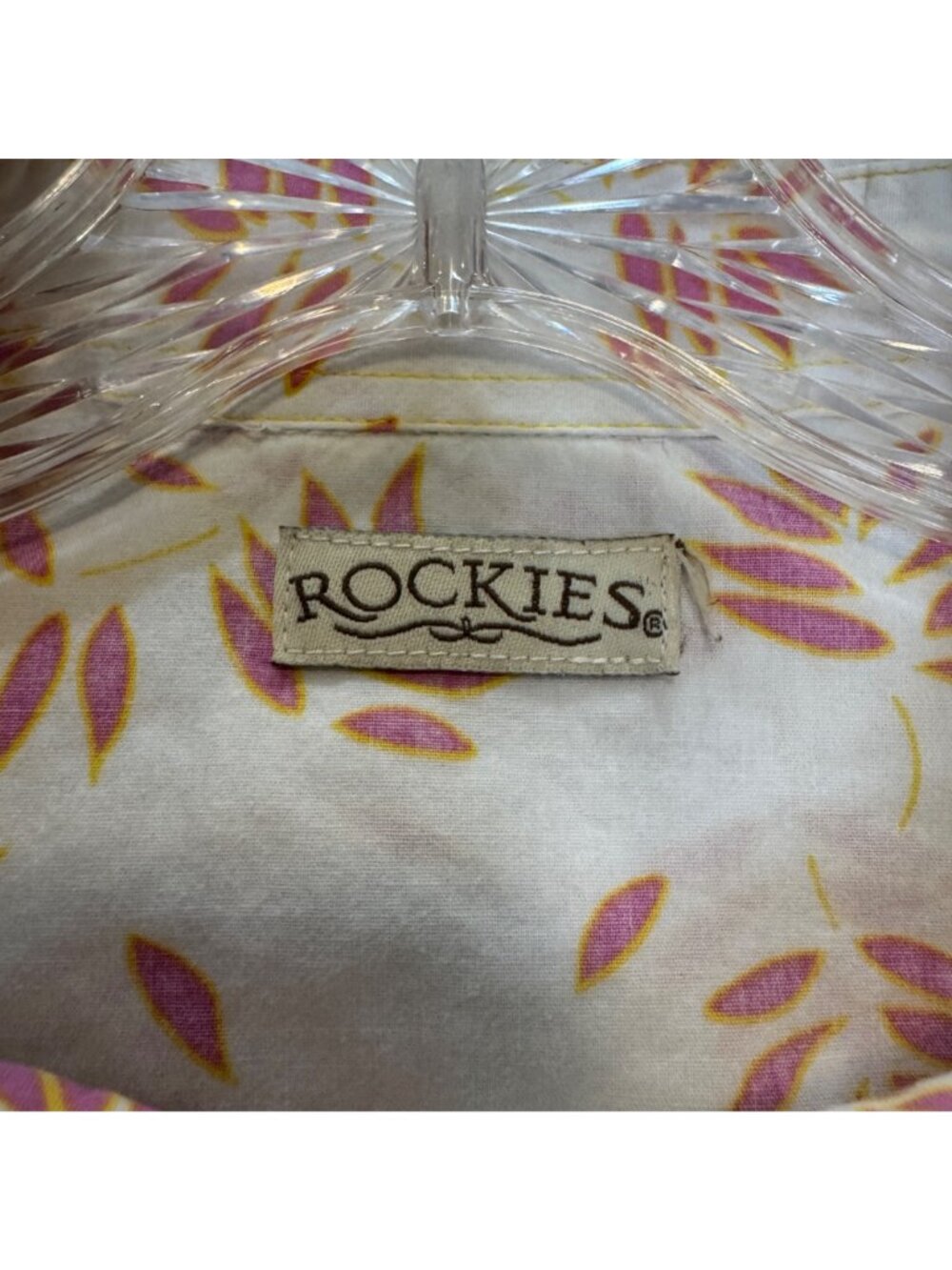Vintage Rockies Western Shirt Women's XL Barrel Cuffs Floral Pink Snaps Yoke - Picture 2 of 12